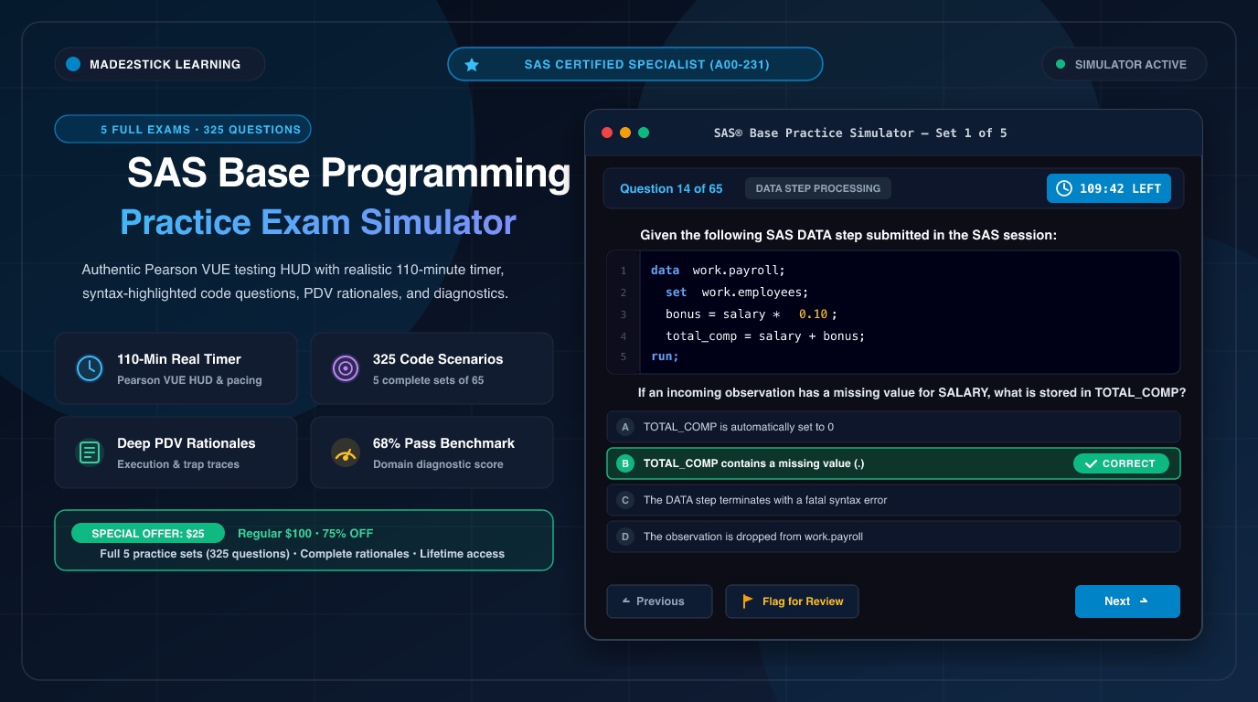 SAS Base Programming Practice Exam Simulator Preview
